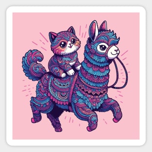 Cute cat riding alpaca Magnet